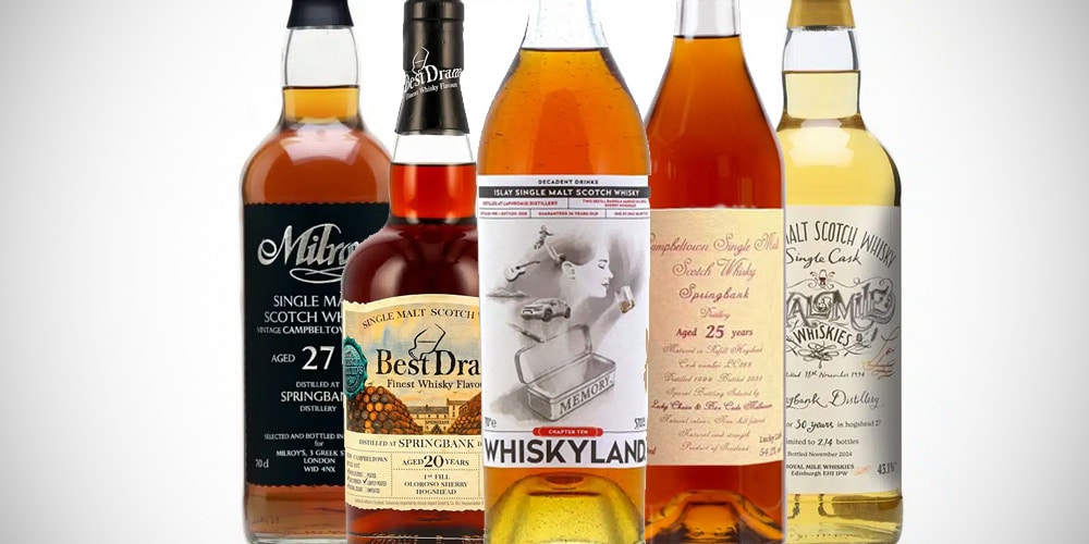 Laphroaig 1998 Whiskyland + four best Springbanks